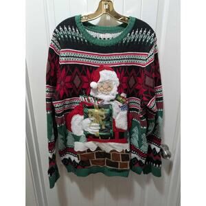 Santa Drink Pocket Ugly Christmas Sweater Funny Holiday Red Green Black Mens XL